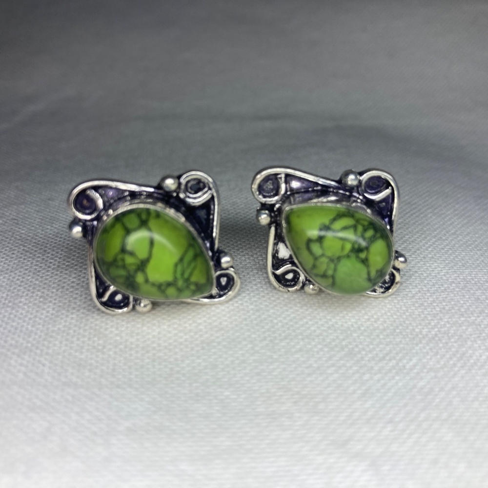 Solid Sterling Silver Men’s Green, Synthetic Ston… - image 2